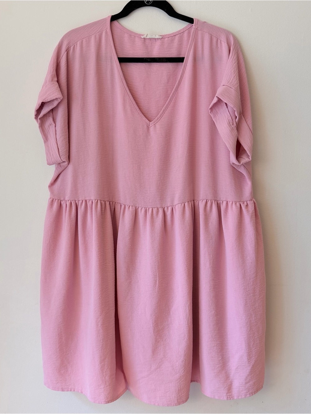 Chic Soul XL Pink V-Neck Tiered Mini Dress